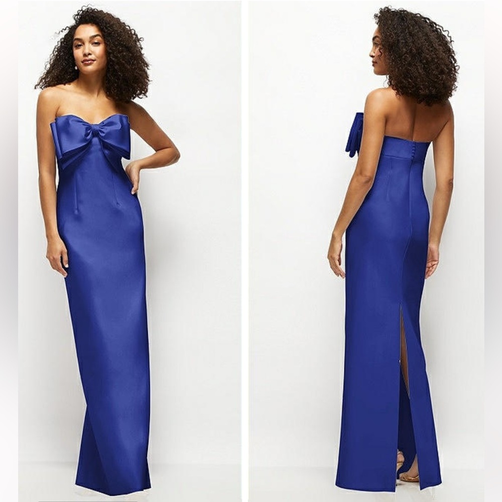 NEW DESSY GROUP BOW STRAPLESS BLUE DRESS SIZE 12